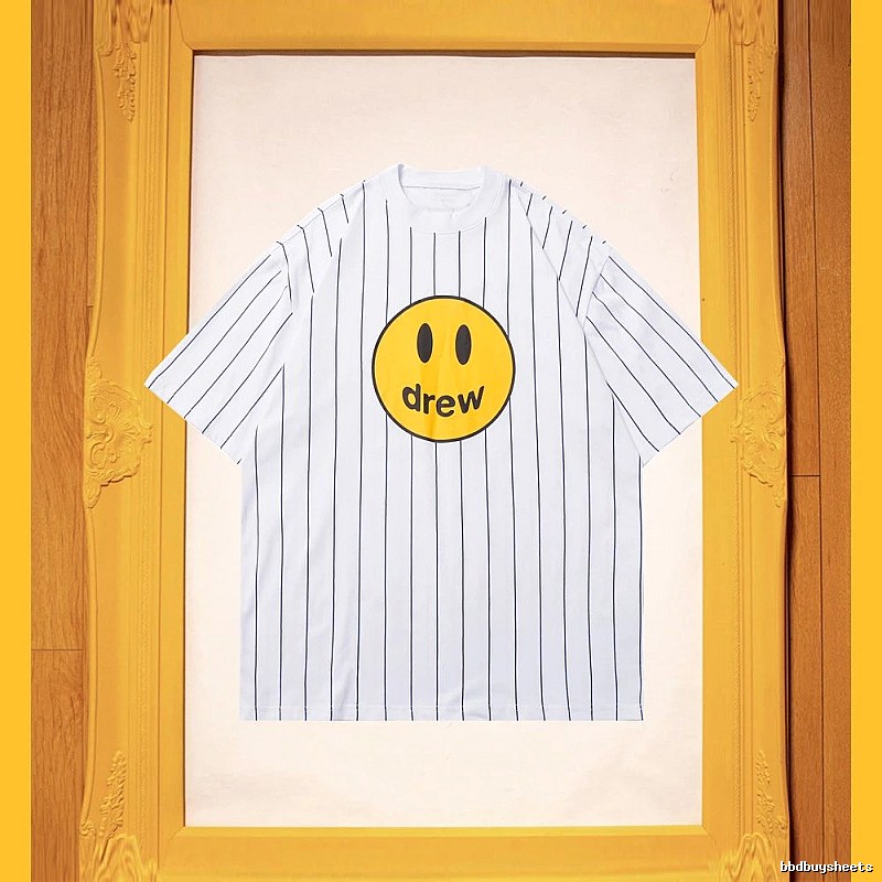 DREW Smiley Series Street Style White Striped Short Sleeve T-shirt