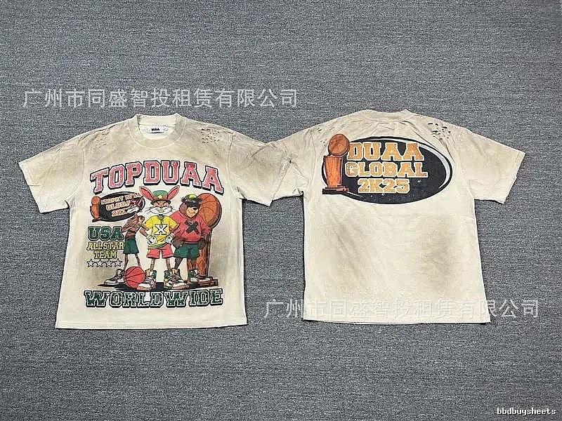 DUAA2K25 American Retro Beige Printed Short-sleeve T-shirt