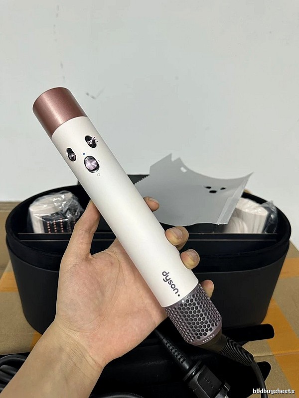 Dyson White Styling Tool Above Black Hair Styler for Streetwear Looks