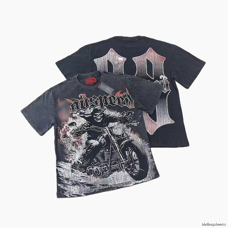 Godspeed Motorcycle Series Dark Style Washed Black Short Sleeve T-shirt
