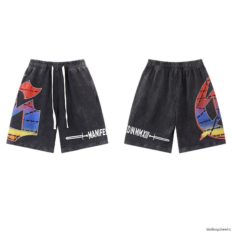 Godspeed Printed Street Style Distressed Black Shorts