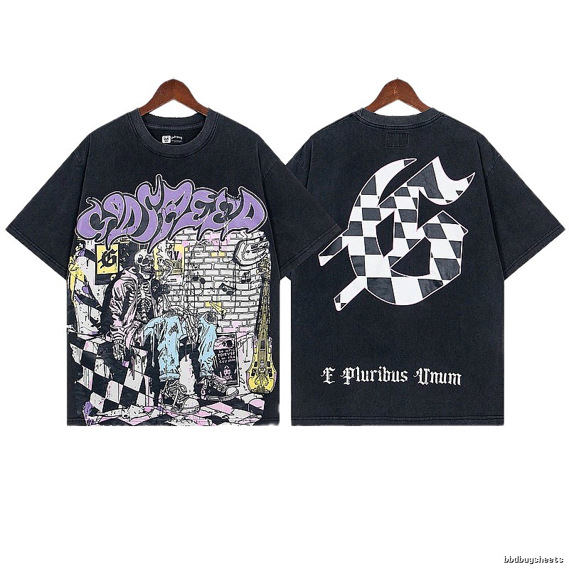 Godspeed Skull Graffiti Street Style Charcoal Black T-shirt