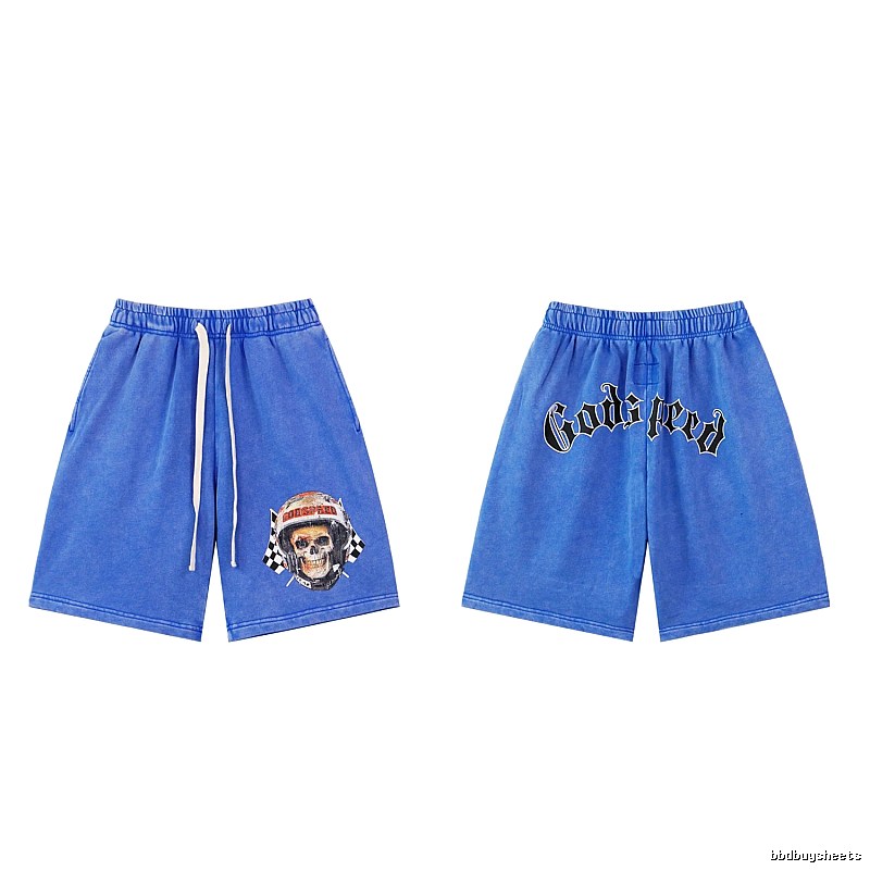 Godspeed Skull Print Street Style Blue Shorts