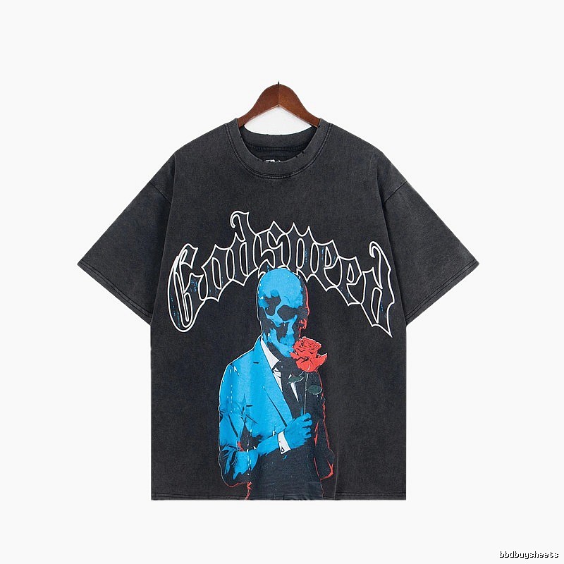 Godspeed Skull Print Vintage Black T-Shirt