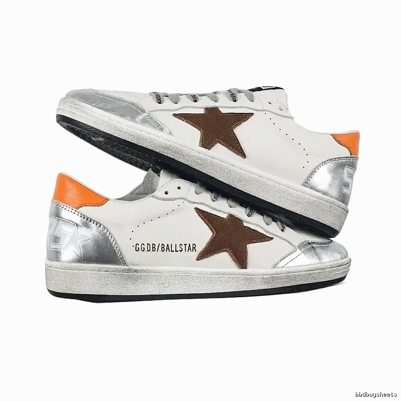 Golden Goose Ballstar Retro Style White and Orange Shoes