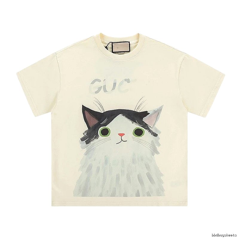 Gucci Cat Print Cartoon-style Off-white T-shirt