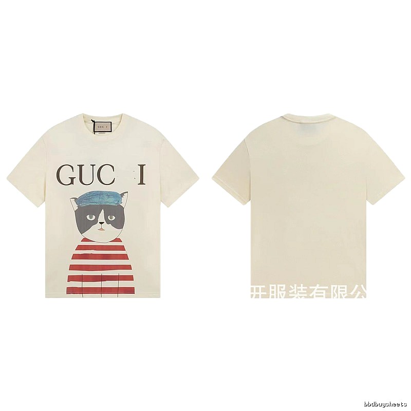 Gucci Cat Print Vintage Style Off-White T-Shirt