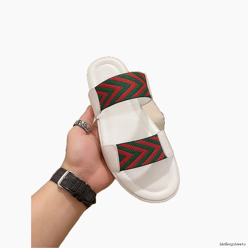 Gucci Classic Webbing Casual Style White Slide Sandals