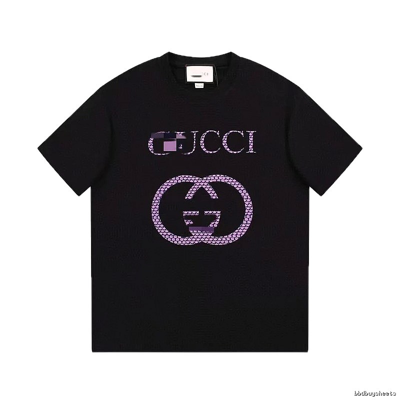 Gucci Double G Trendy Style Black and Purple Short Sleeve T-Shirt