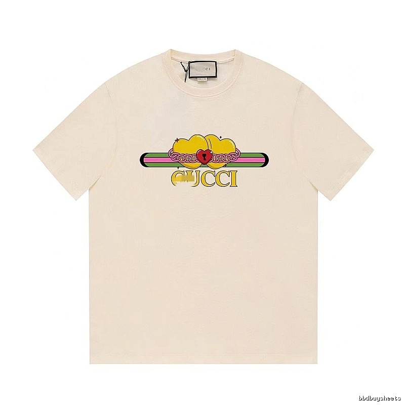 Gucci Double Heart Print Casual Style Off-White T-Shirt