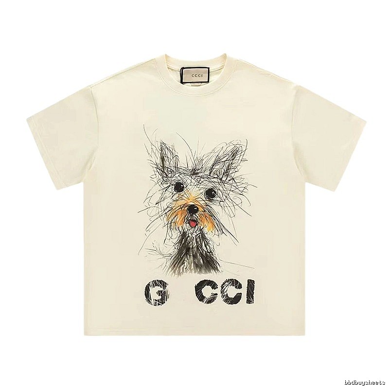 Gucci Puppy Graffiti Casual Style Off-white T-Shirt