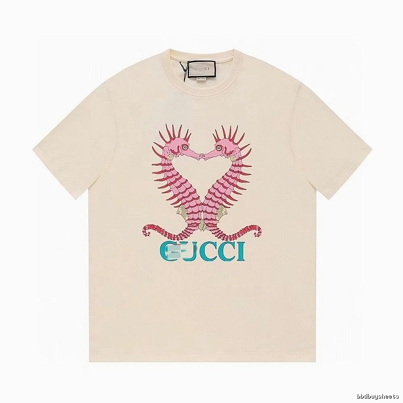 Gucci Seahorse Print Trendy Off-white Short Sleeve T-shirt