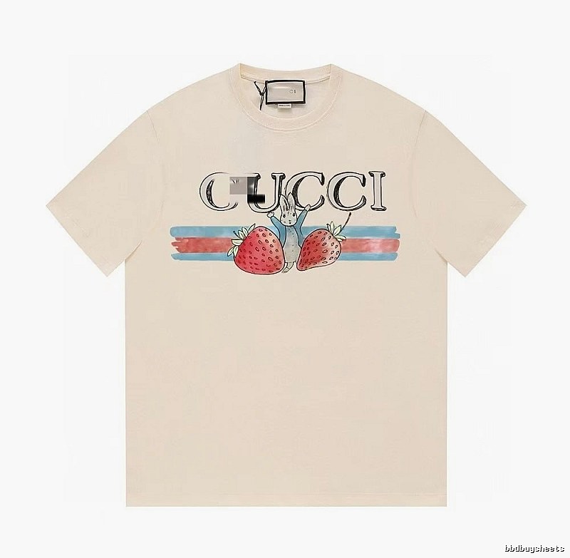 Gucci Strawberry Rabbit Print Vintage Off-white Short Sleeve T-Shirt