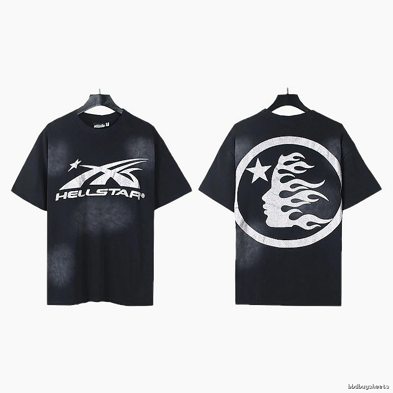 Hellstar Flame Print Street Style Black T-Shirt