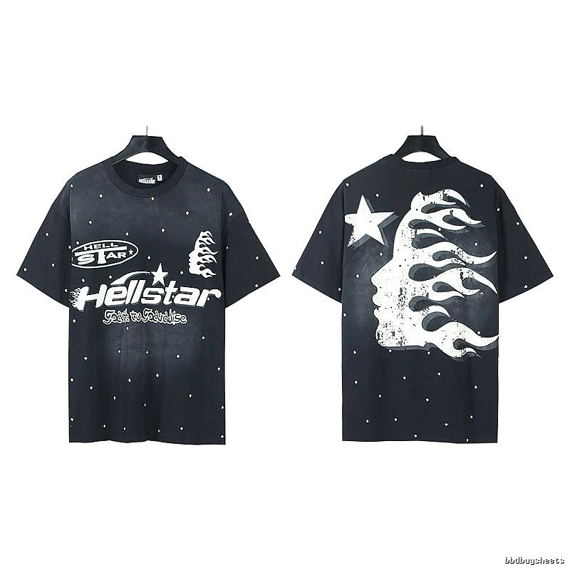 Hellstar Flame Print Street Style Black T-Shirt