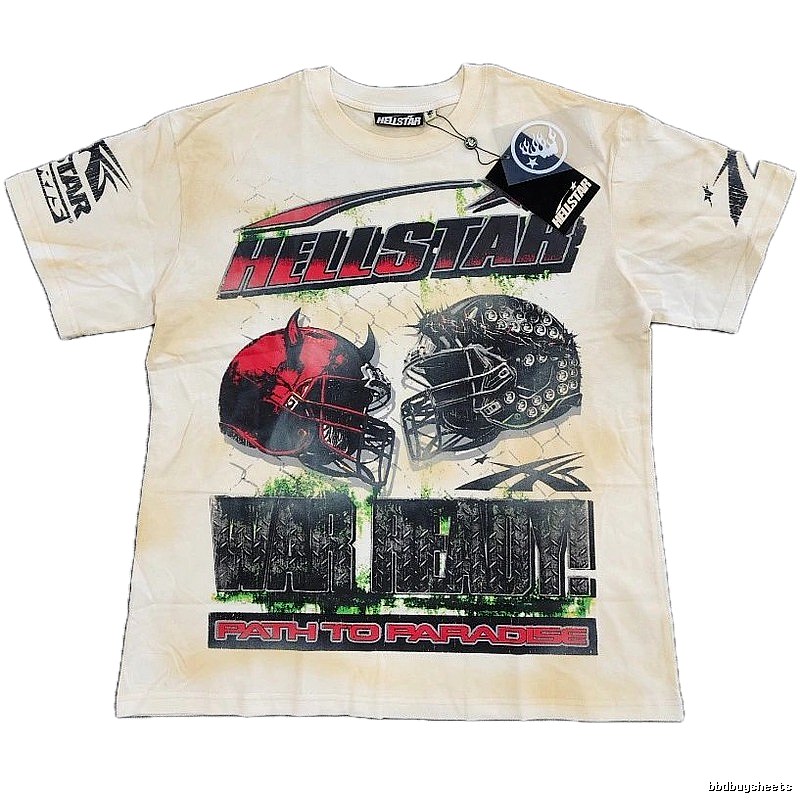 Hellstar Helmet Print Street Style Off-white T-shirt