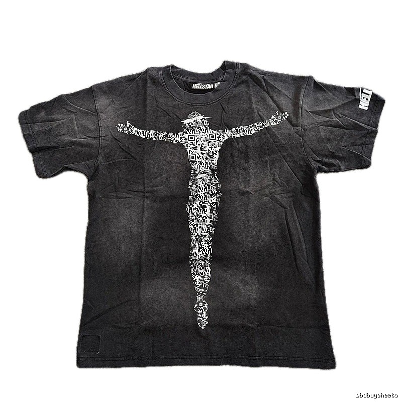 Hellstar QR Code Jesus Street Style Distressed Black T-Shirt