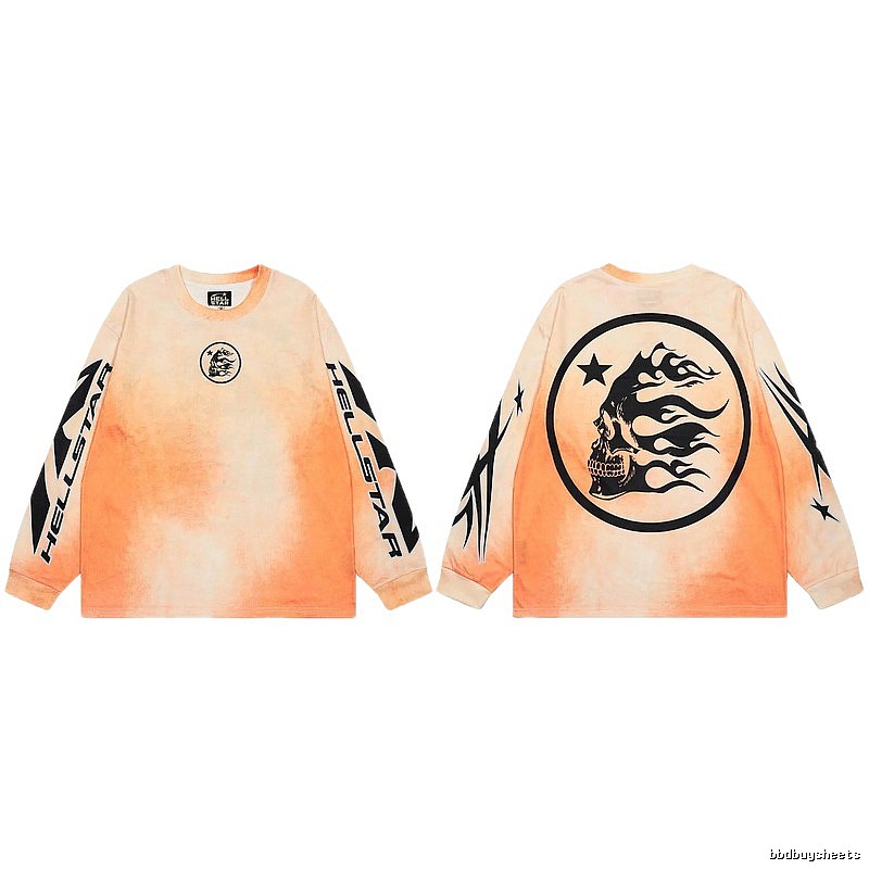 Hellstar Skeleton Flame Street Style Orange-dyed Long Sleeve T-Shirt