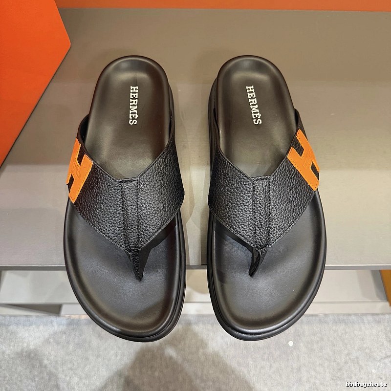 Hermès H Collection Casual Style Black & Orange Flip-Flops