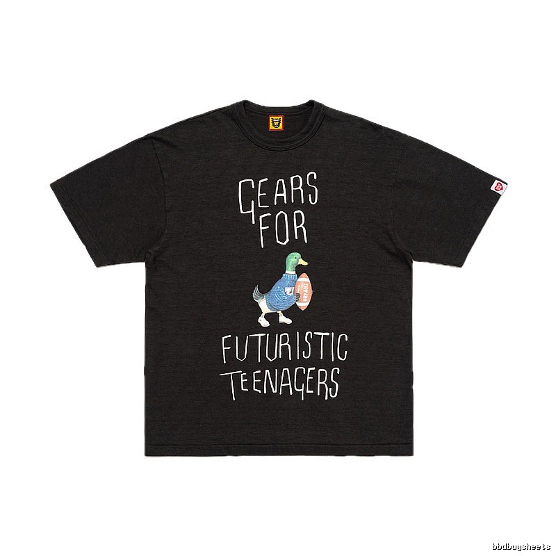 HUMAN MADE Green Duck Print Vintage Style Black T-Shirt
