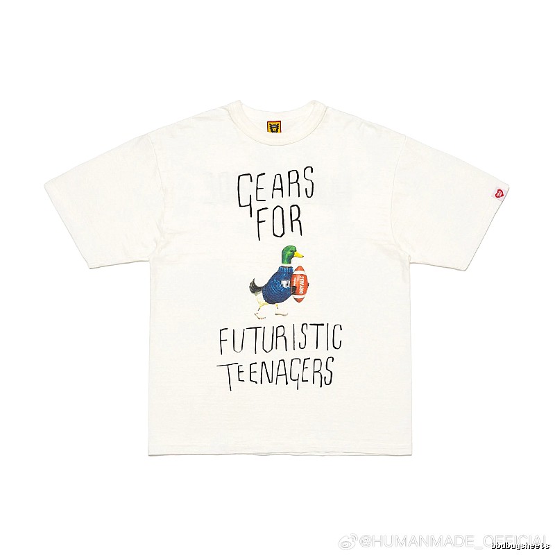 HUMAN MADE Japanese Streetwear Green Duck Printed Off-white T-shirt
