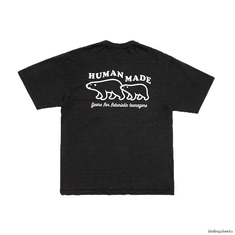 HUMAN MADE Polar Bear Print Vintage Style Black T-Shirt