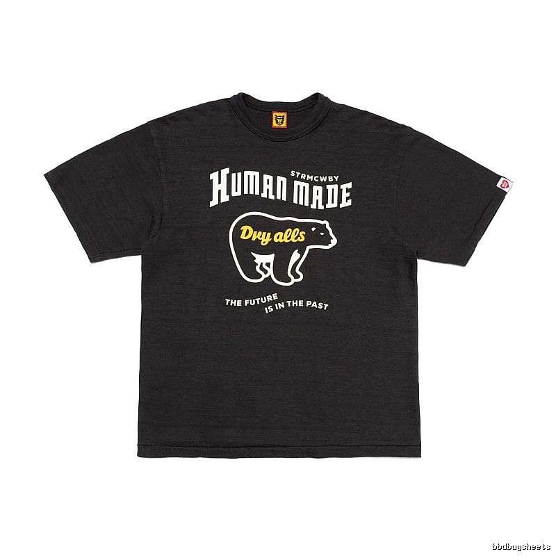 HUMAN MADE Polar Bear Print Vintage Style Charcoal Black T-Shirt