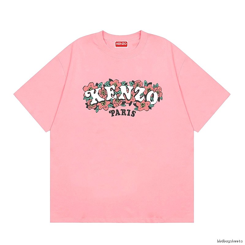 KENZO Trendy Pink Floral Print Short Sleeve T-shirt