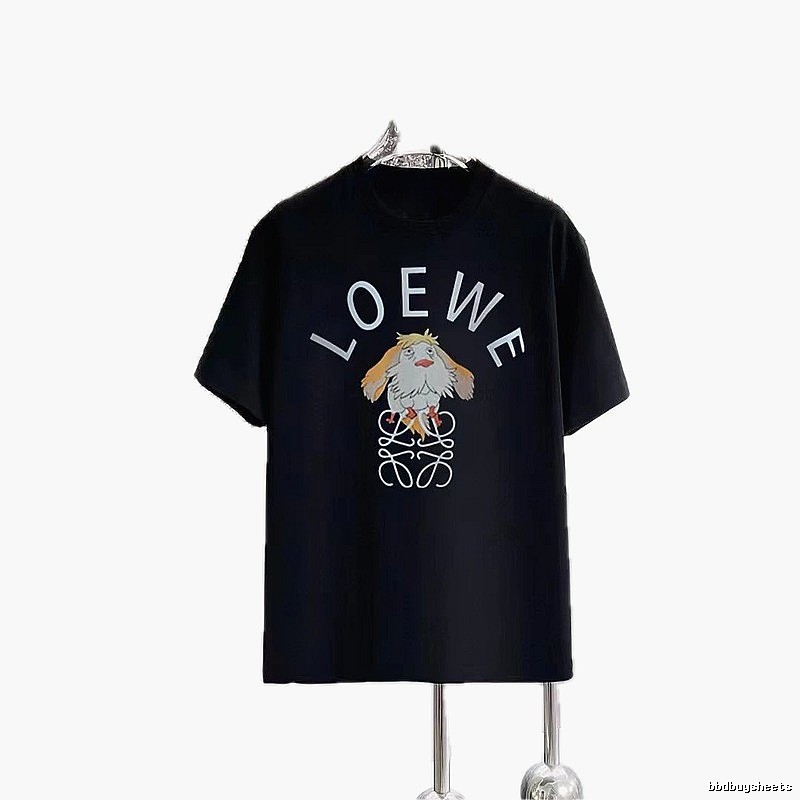 LOEWE Cartoon Print Casual Style Black T-Shirt