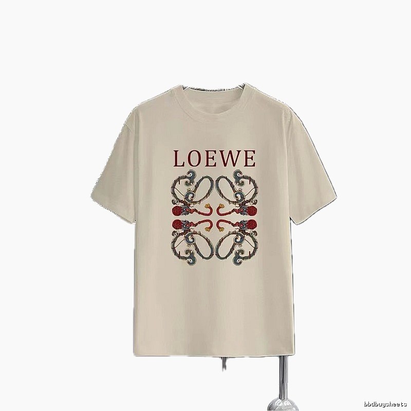 LOEWE Vintage Style Dragon Print Beige Short-sleeve T-shirt