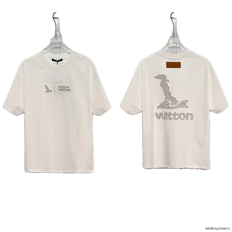 Louis Vuitton Embroidered Casual Style White T-Shirt