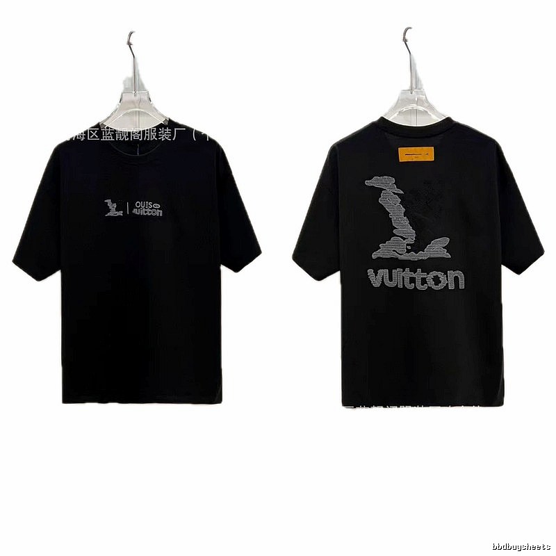 Louis Vuitton Embroidered Street Fashion Style Black Short-sleeve T-shirt
