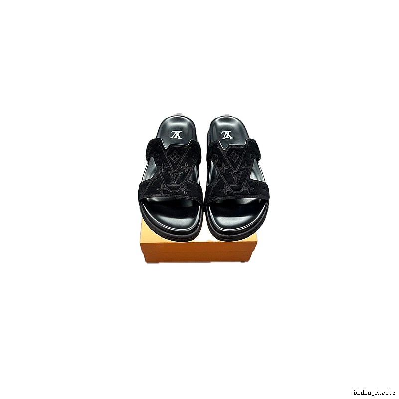 Louis Vuitton Monogram Light Luxury Style Black Slippers