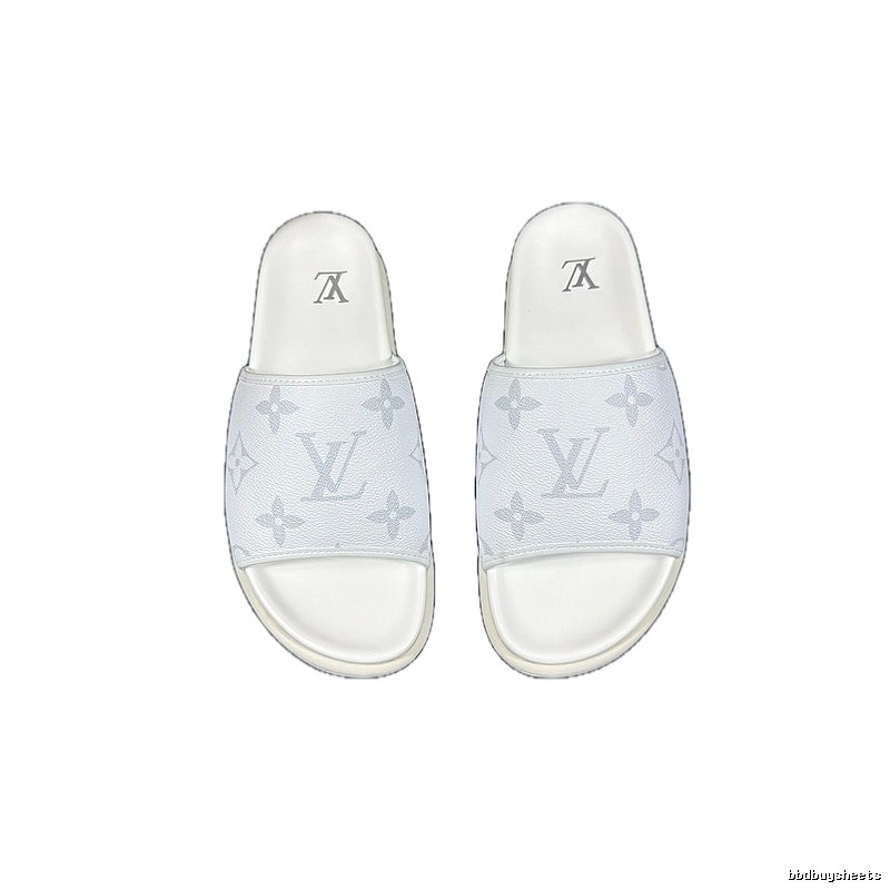 Louis Vuitton Monogram Light Luxury Style White Slide Sandals