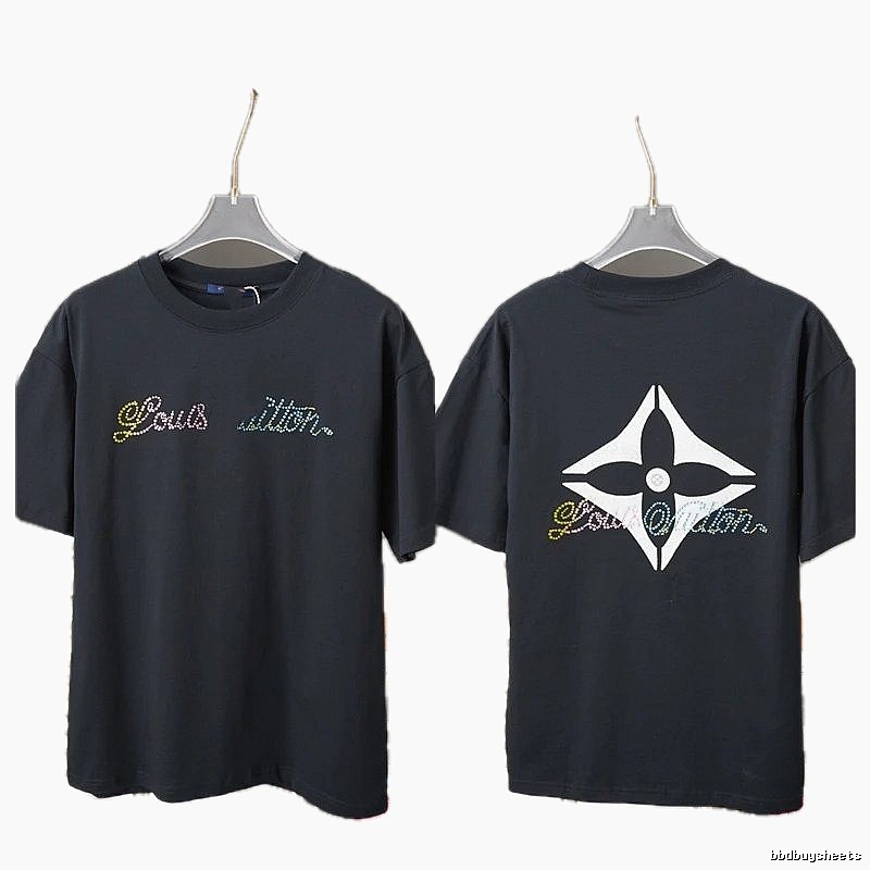Louis Vuitton Trendy Style Black T-shirt with Hot-fix Rhinestones
