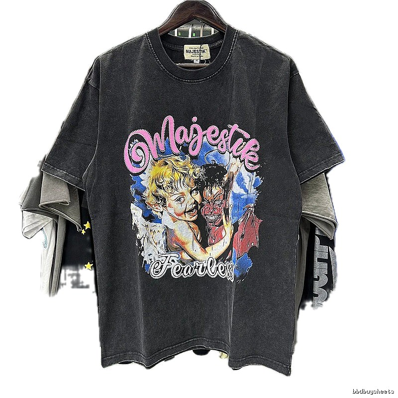 MAJESTIK Angel & Demon Vintage Style Black T-Shirt