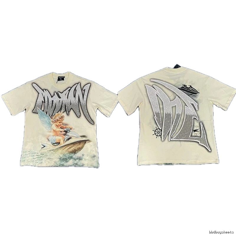 Mixed Emotion Off-white Street-style Angel Print T-shirt