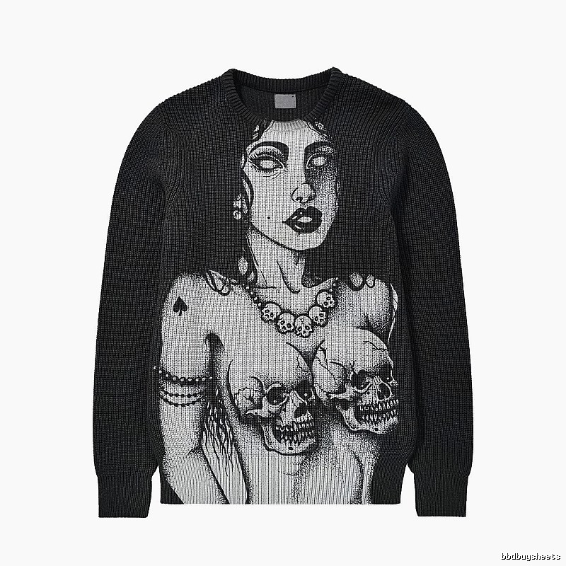 Monogram Anime graphic sweater Black Knit Top for Casual Outfits