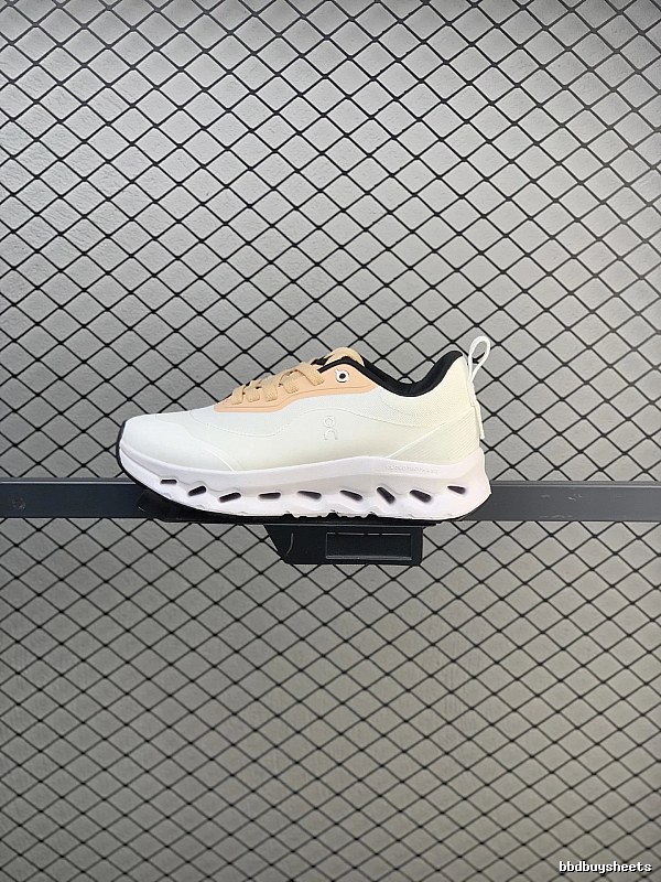 On White and Peach Cloud Runners, Segmented Sole Pods