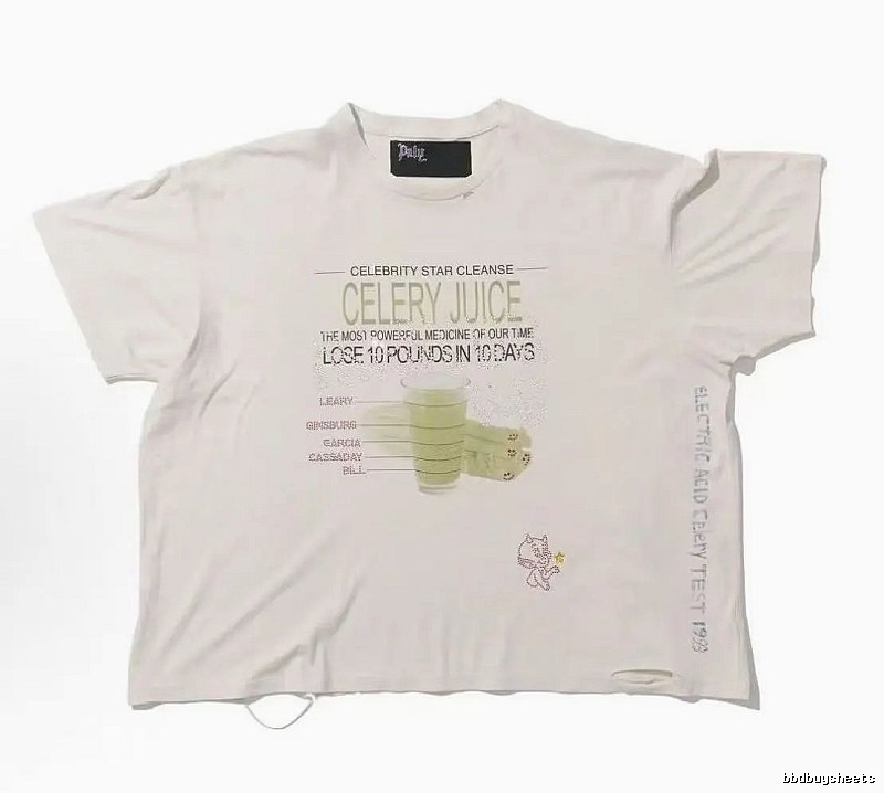 Paly Hollywood Celery Juice Print Vintage Style White T-Shirt