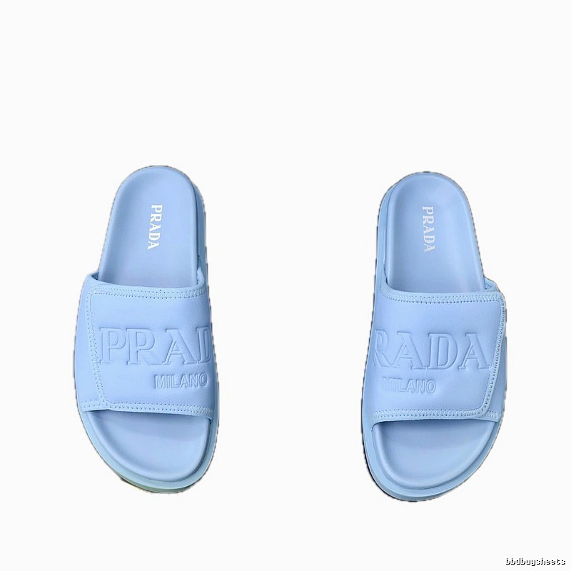 Prada Embossed Collection Minimalist Style Light Blue Slides