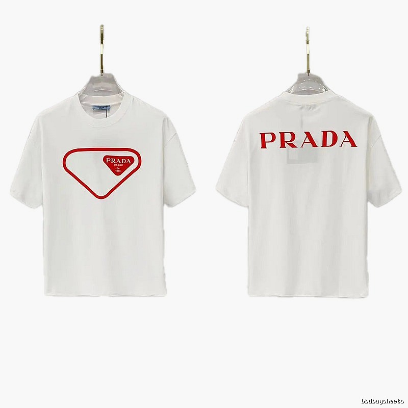 Prada Inverted Triangle Minimalist Style White Short-sleeve T-shirt