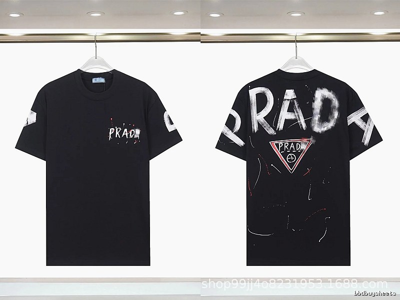 Prada Triangle Logo Graffiti Style Black Short-sleeve T-shirt