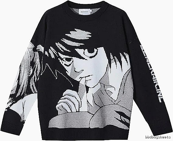 Premium Style Anime graphic sweater Black Knit Top for Minimal Outfits