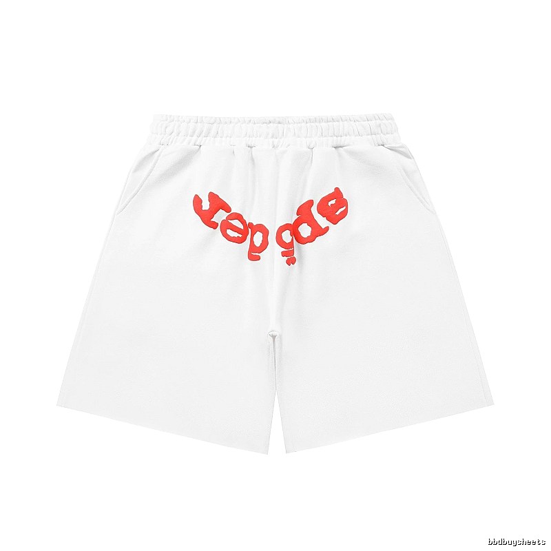 Sp5der red letter white shorts