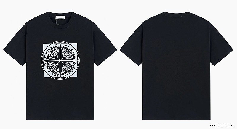 Stone Island Compass Print Street Style Black T-Shirt