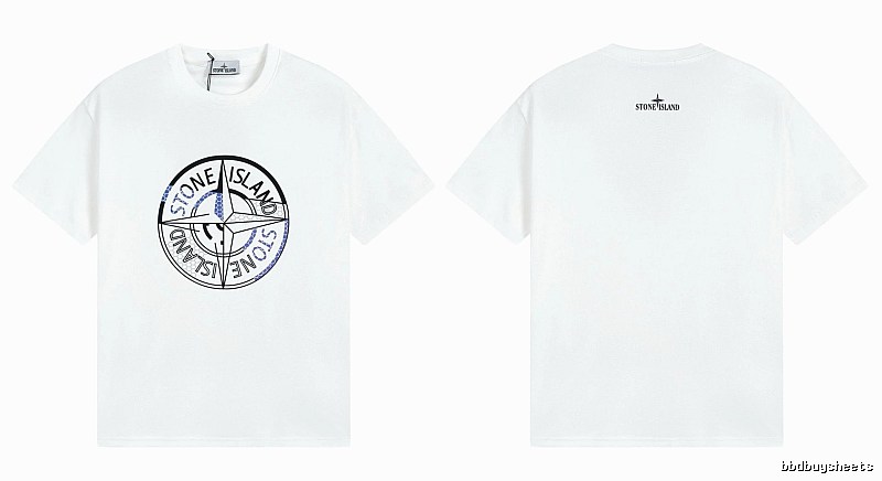 Stone Island Compass Print Street Style White T-shirt