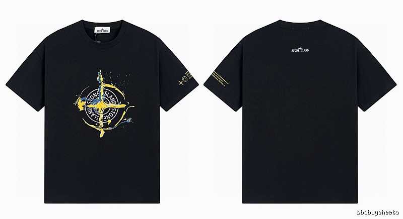 Stone Island Ink-splattered Street Style Black Short-sleeve T-shirt