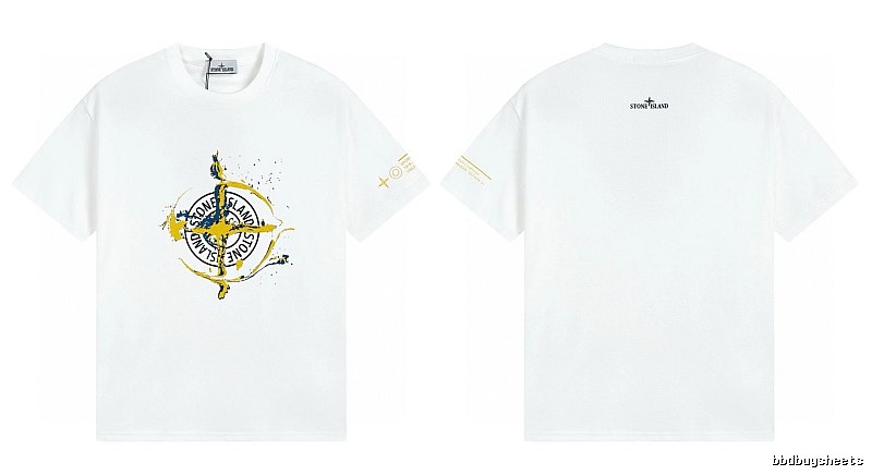 Stone Island Ink-splattered Trendy Style White T-shirt