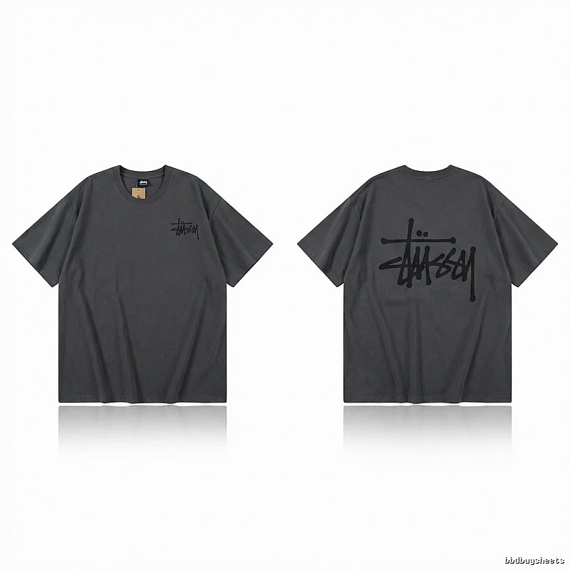 Stussy basic style simple style dark gray T-shirt